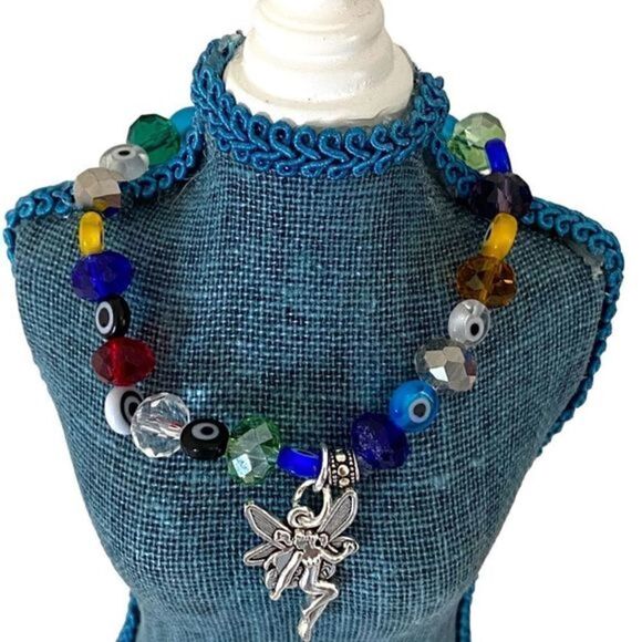 Handmade Turkish eyes and crystal fairy Godmother charm elastic bracelet. New - Picture 1 of 3
